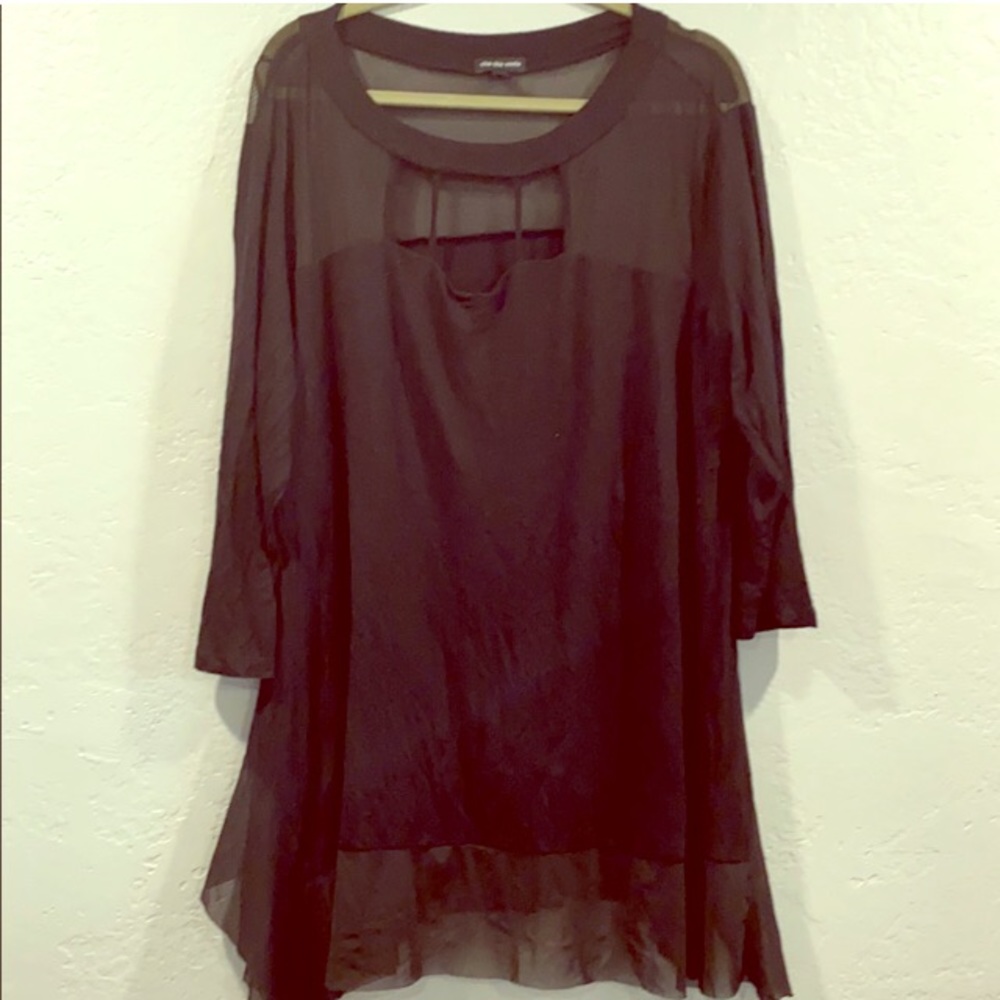 Sexy Sleek Black Mesh & Cotton Cut Out Top/Tunic